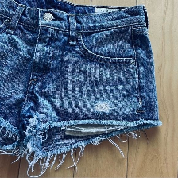Rag & Bone Mila Cut Off Denim Shorts 24 Moss Raw Hem Distressed 100% Cotton