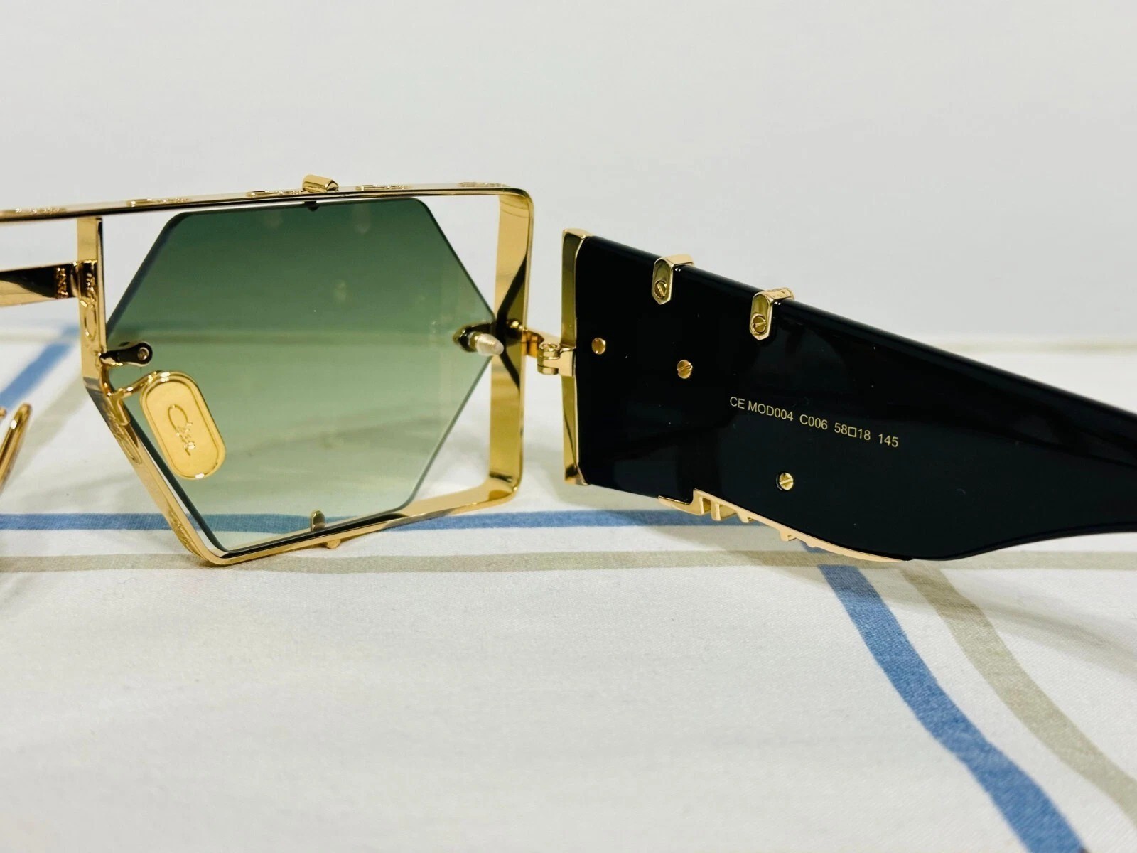 Cazal MD004 Sunglasses Black Gold Frame Green Lens Unisex Designer