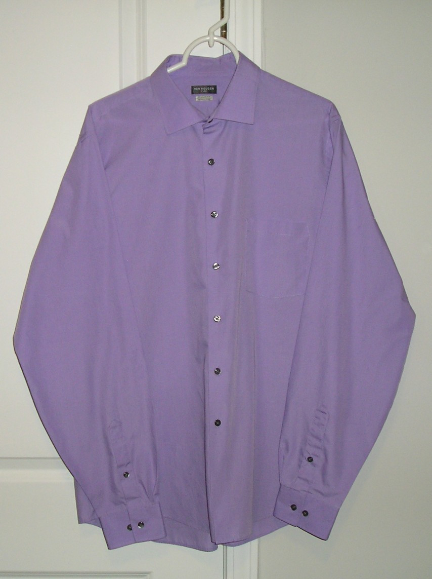 VAN HEUSEN MEN (16 1/2-36/37-L) PURPLE REGULAR FIT FLEX WRINKLE FREE DRESS SHIRT