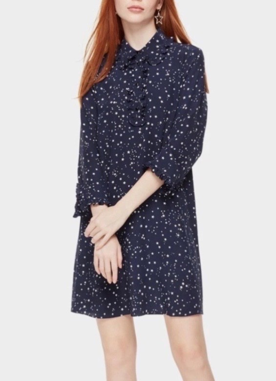 Kate Spade Star Bright Night Sky Silk Shirtdress SZ Medium With Belt NWOT
