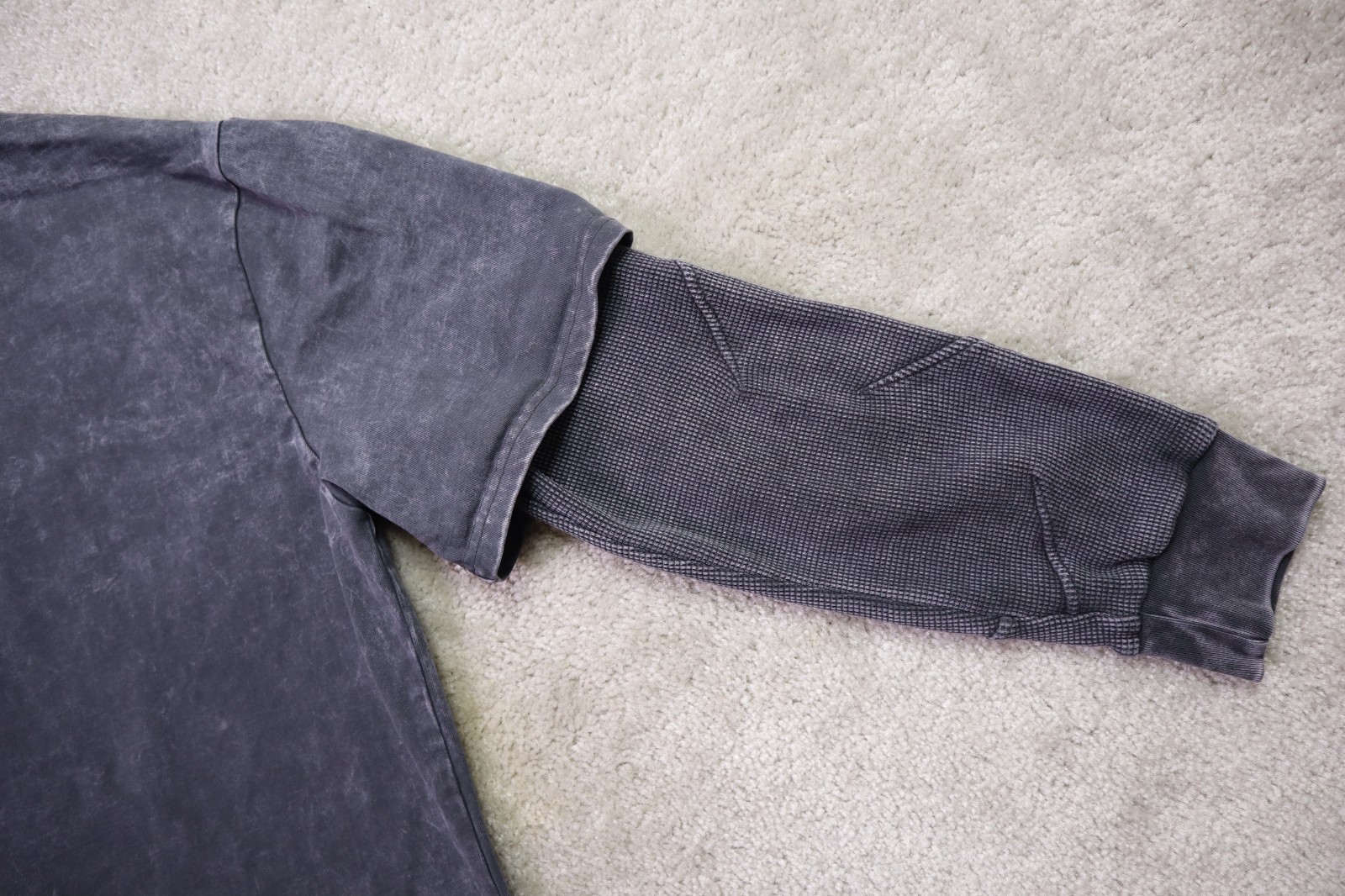 Youngla Shirt Mens Large Shadow Twofer Longsleeves Charcoal Wash Cotton