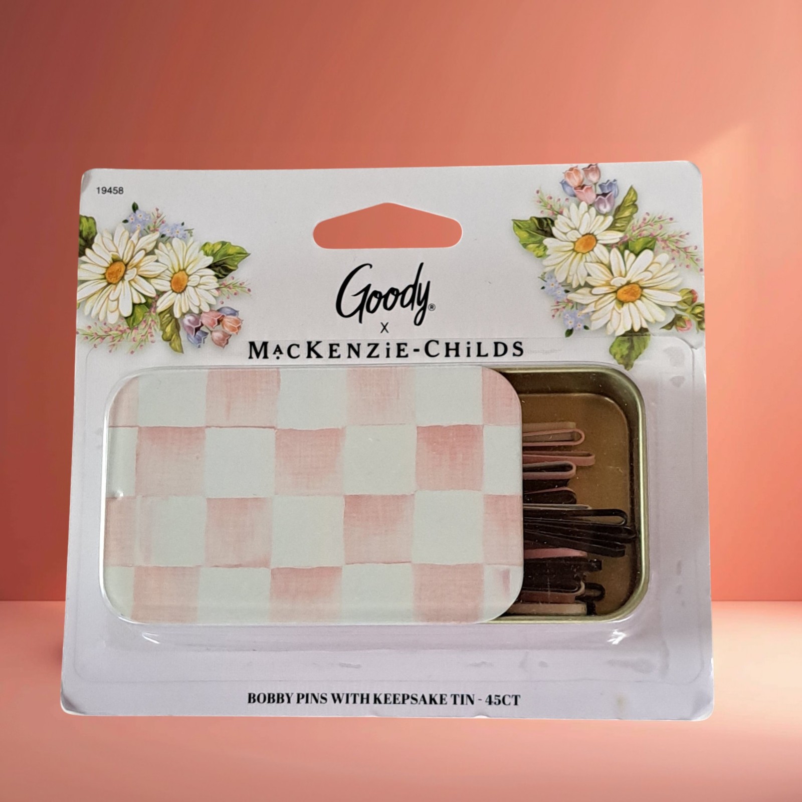 MacKenzie Childs x Goody Pink Rosy Check Keepsake Matchbox Tin Bobby Pins