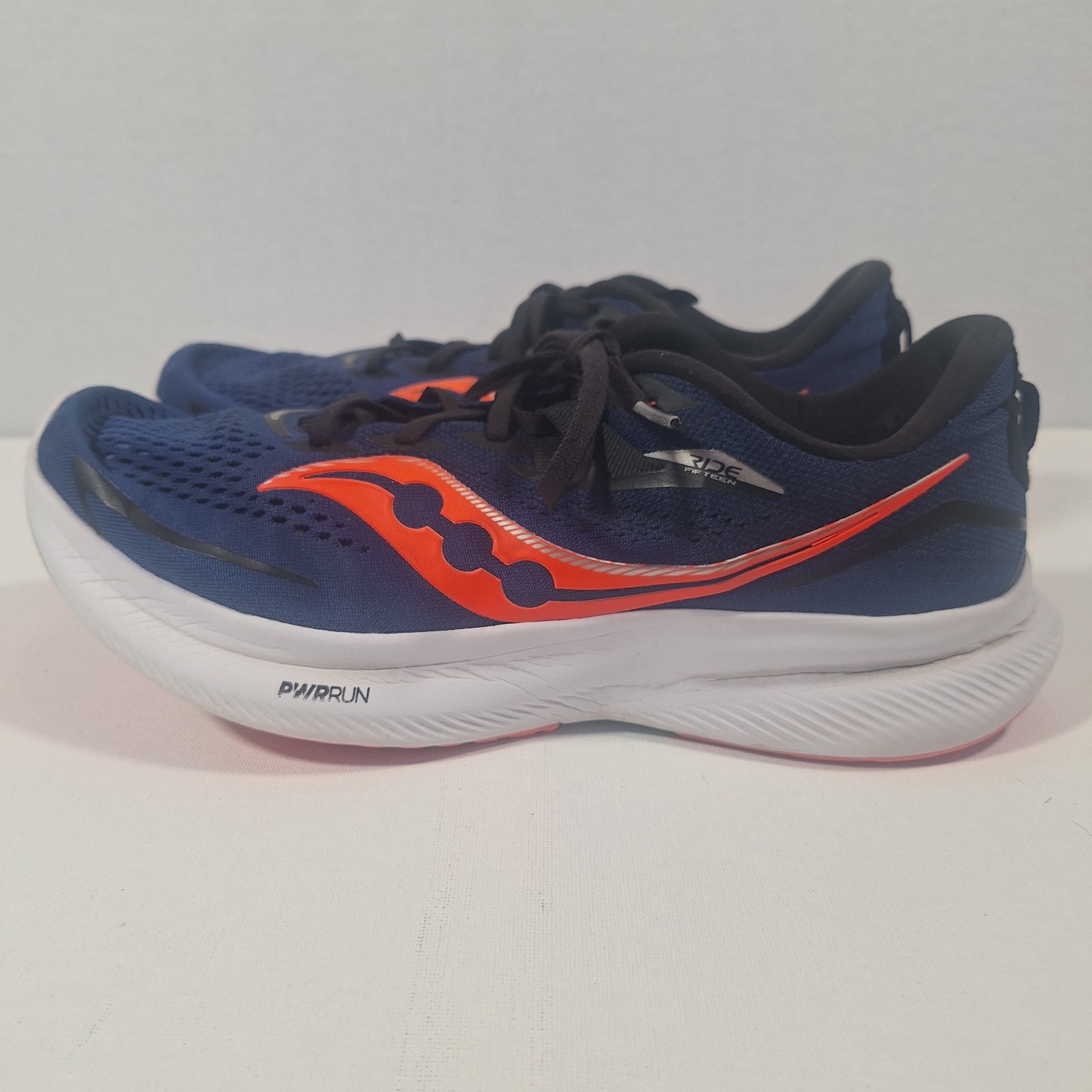Saucony Ride 15 Men’s Size 10.5 Navy Silver Running Sneakers Athletic Shoes EUC
