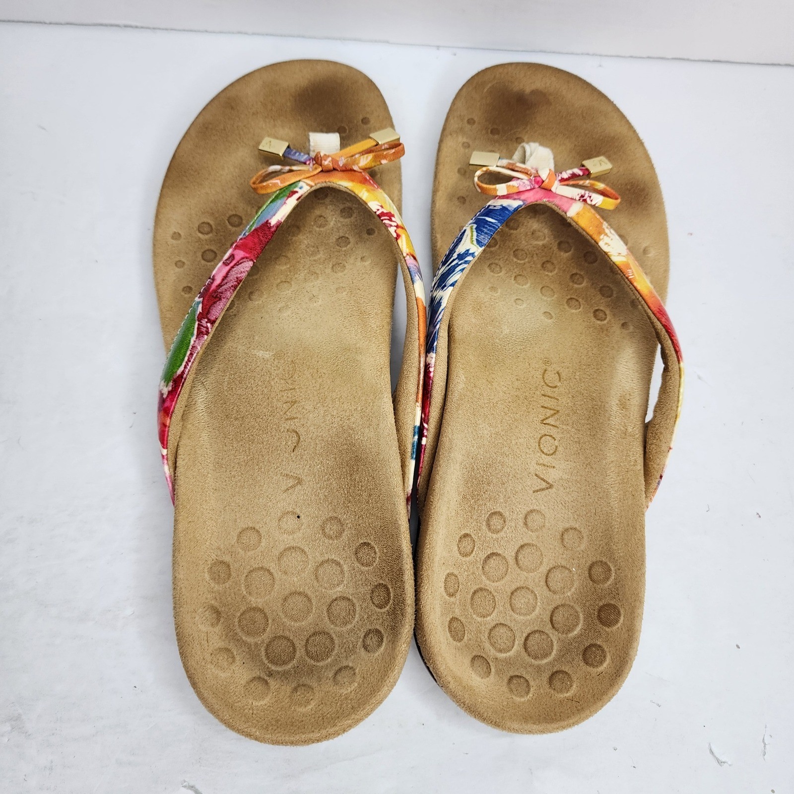 Vionic Bella II Sandal Womens 8 Multi Color Floral Orthotic Bow Flip Flop Thong
