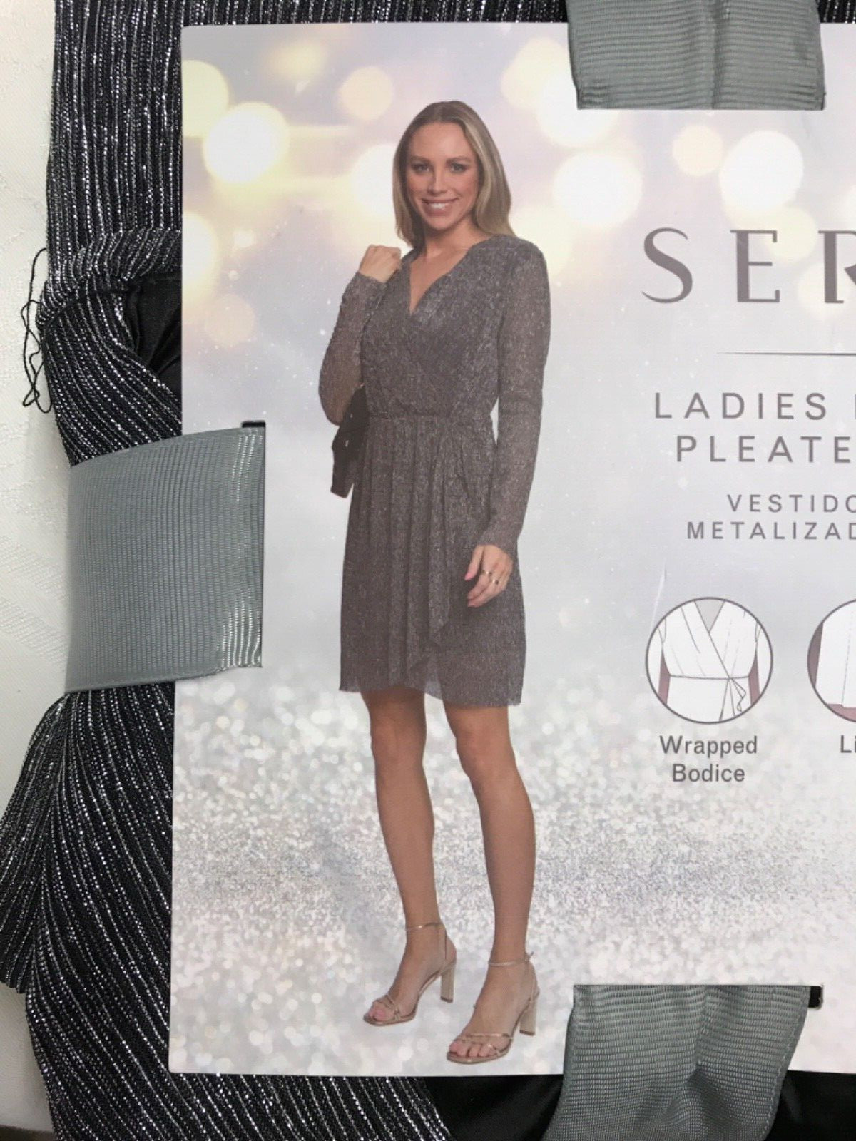 Serra black&silver shimmer lame Pleated V-neck long sleeve lined DressXXL(20-22)