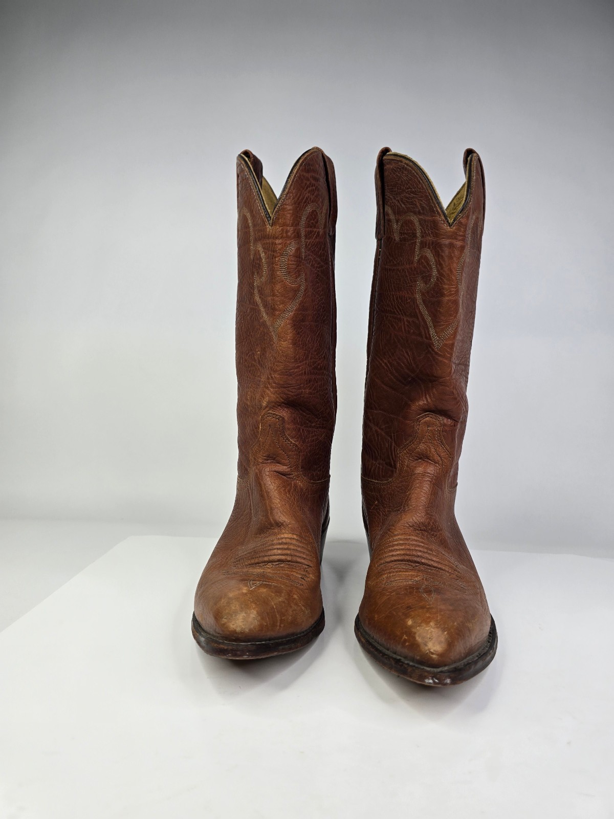 Vintage J Chisholm Cowboy Western Boots Mens Size 10 D Brown Leather 42784