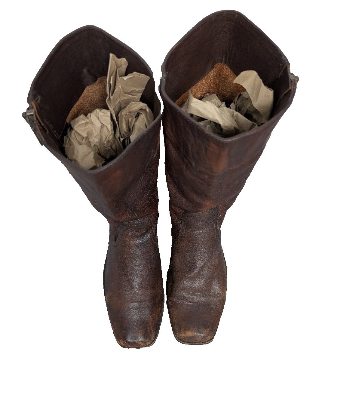 Frye Heath Boots Womens 9B Western Moto Square Toe Zipper Brown Distressed 90s