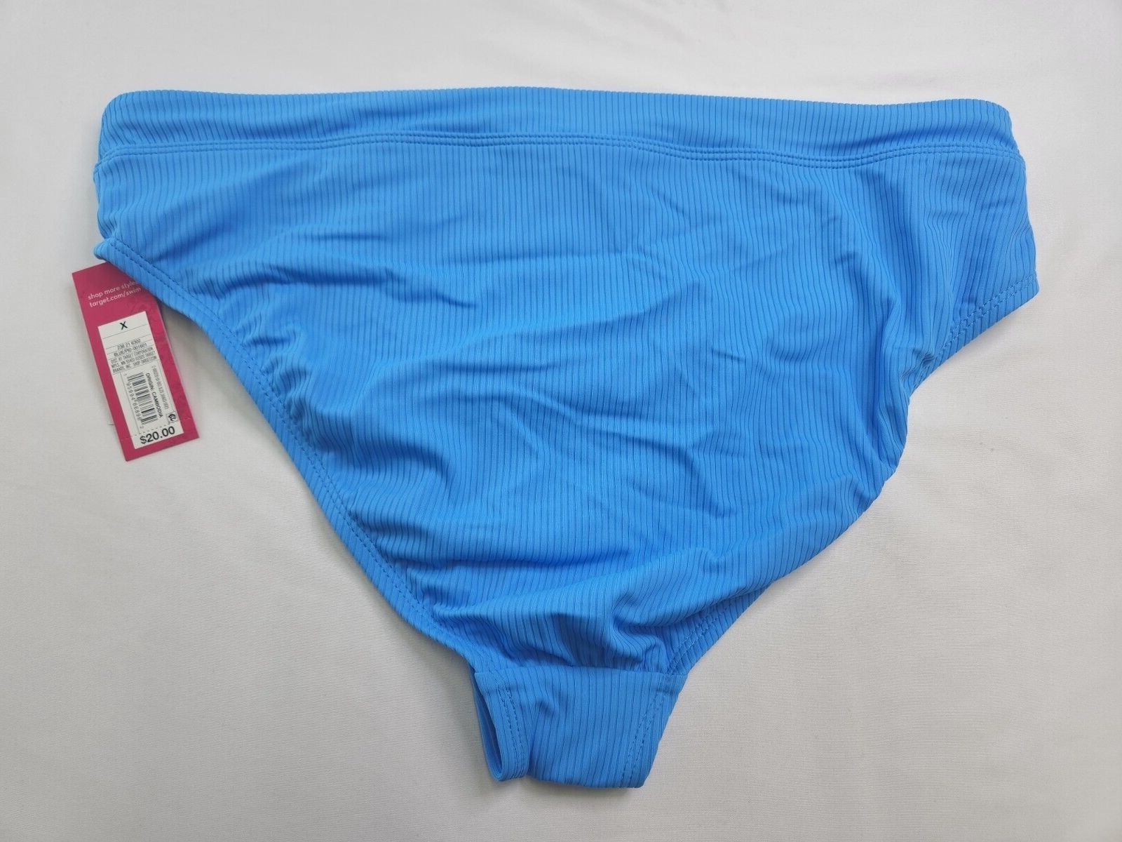 Xhilaration Juniors Solid Blue Ribbed Fabric High Waisted Swim Bottoms Size X