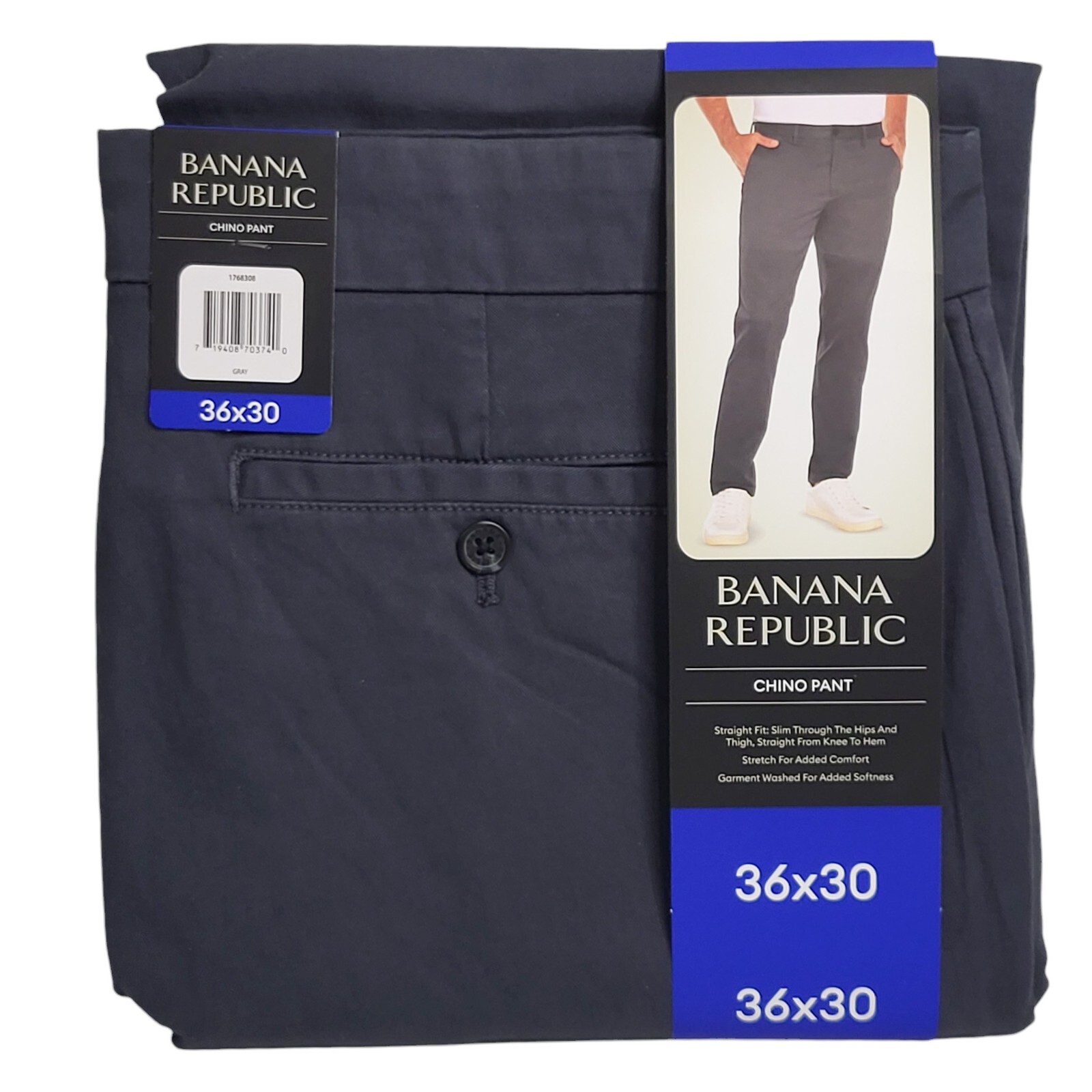 Banana Republic Chino Pants Mens Size 36×30 Gray NEW Straight Slim Stretch Fit