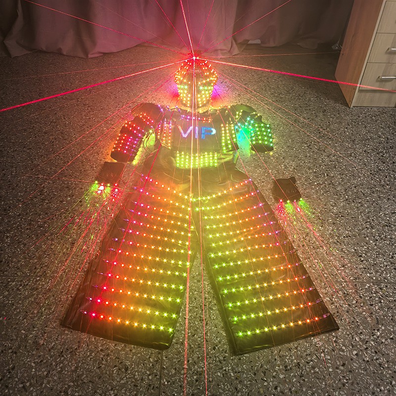 LED Luminous Robot Illuminated Armor Suit Costume Helmet Gloves DJ Bar KTV Prop