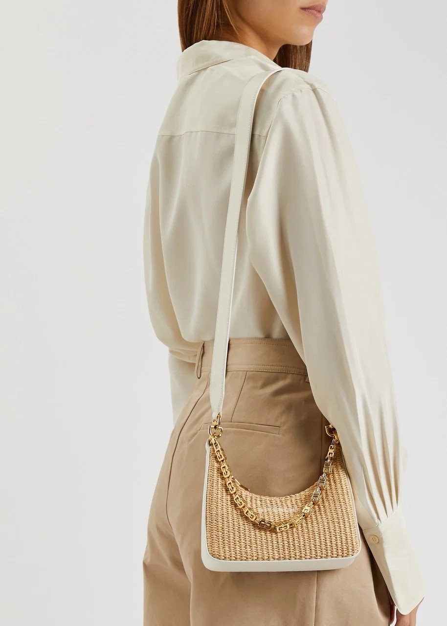 Givenchy Moon Cut Out Mini Shoulder Bag in Raffia with Chain