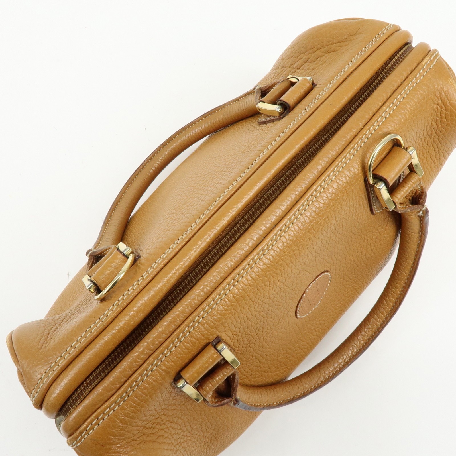 FENDI FF Logo Leather 2Way Bag Hand Bag Boston Bag Camel Authentic Used F/S