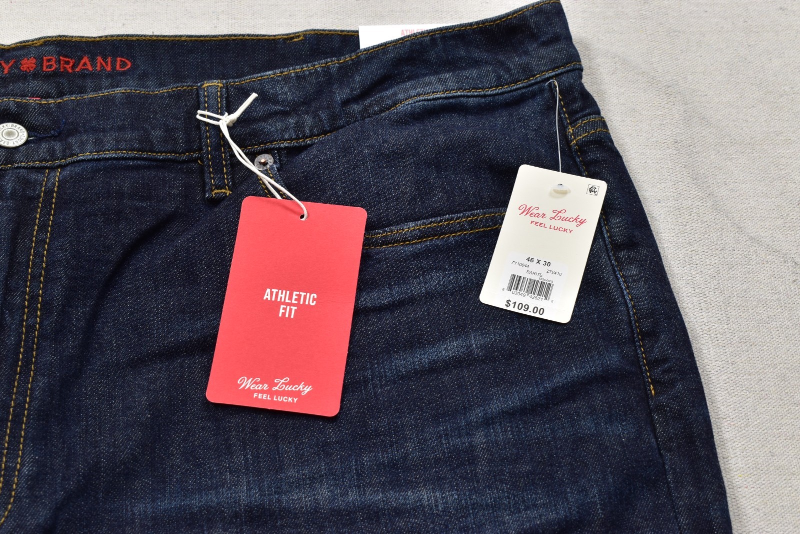 Lucky Brand Men’s Athletic Straight Barite Blue Denim Jeans Stretch 46×30 NEW