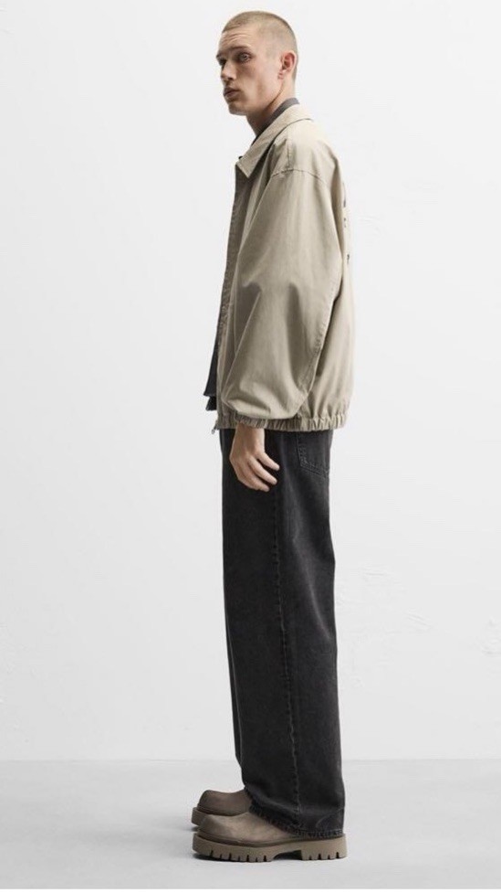 Men Zara Statement Lined Jacket Beige (Runs Big, check description for sizing)