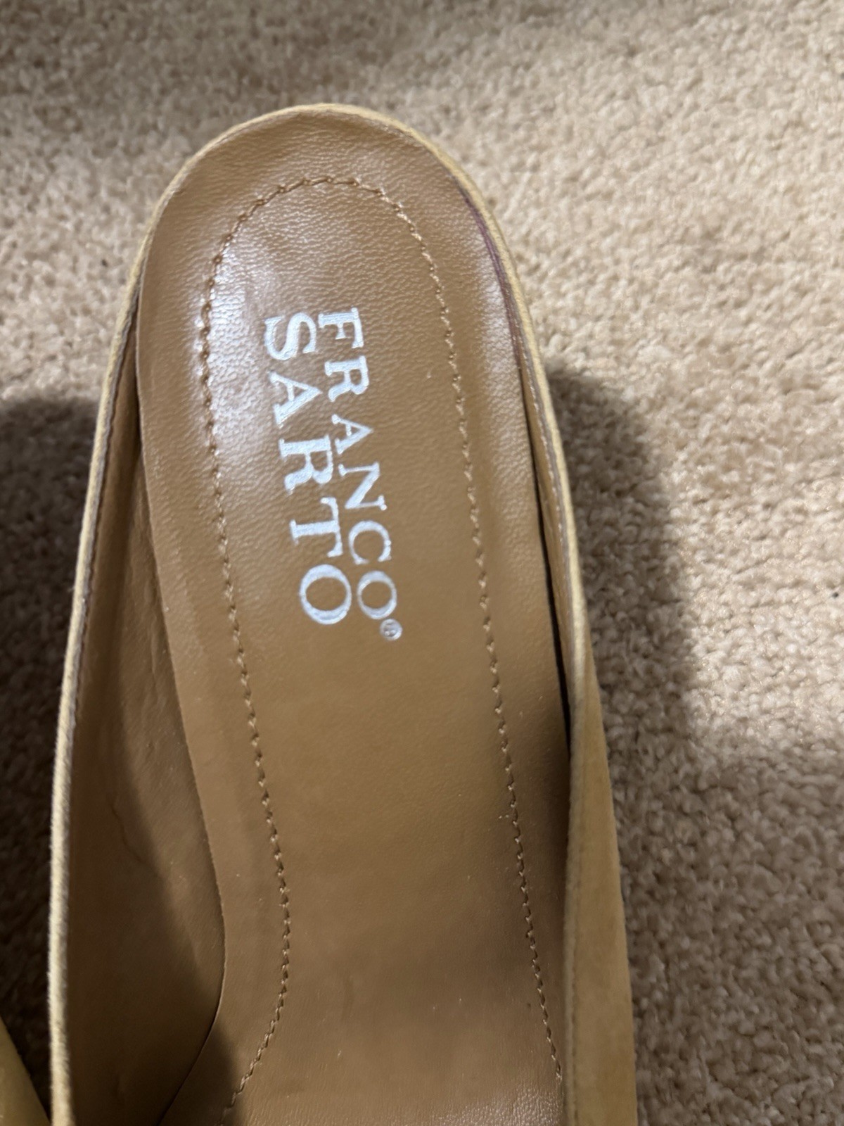 Franco Sarto Suede Tassel Loafer Heels Slip On Square Toe Beige 8M