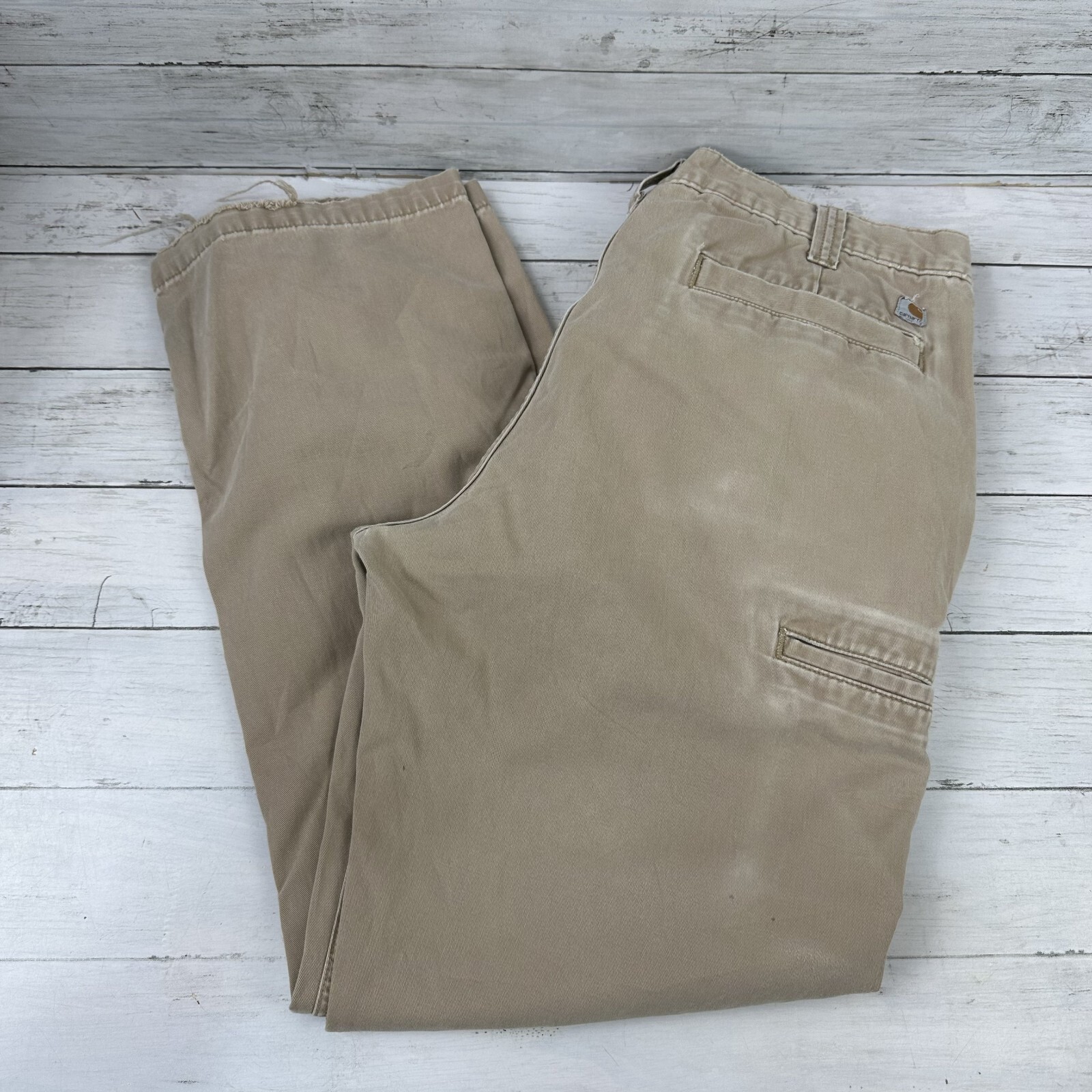 Carhartt Tan Relaxed Fit Pants Mens 38×32 rugged canvas work utility (37×30)