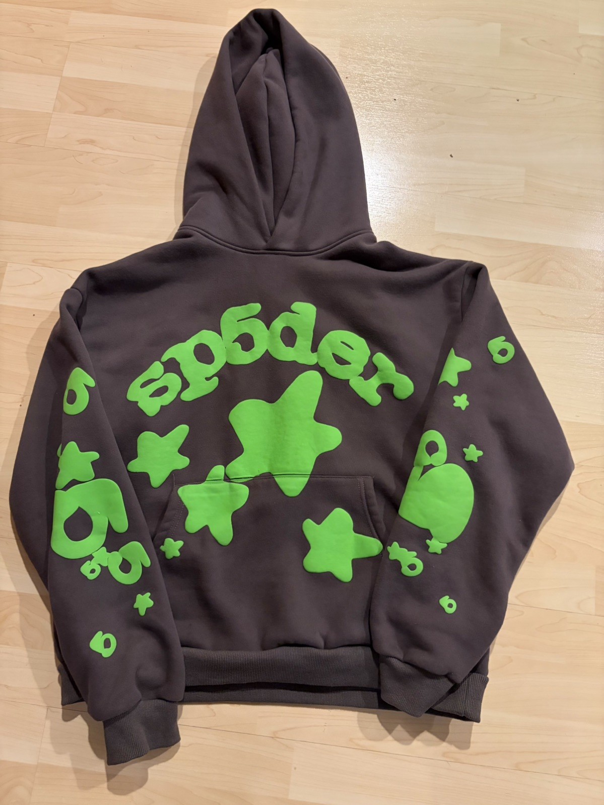 sp5der grey Green Graphic Print Pullover Hoodie Fleece Large Hooded Men
