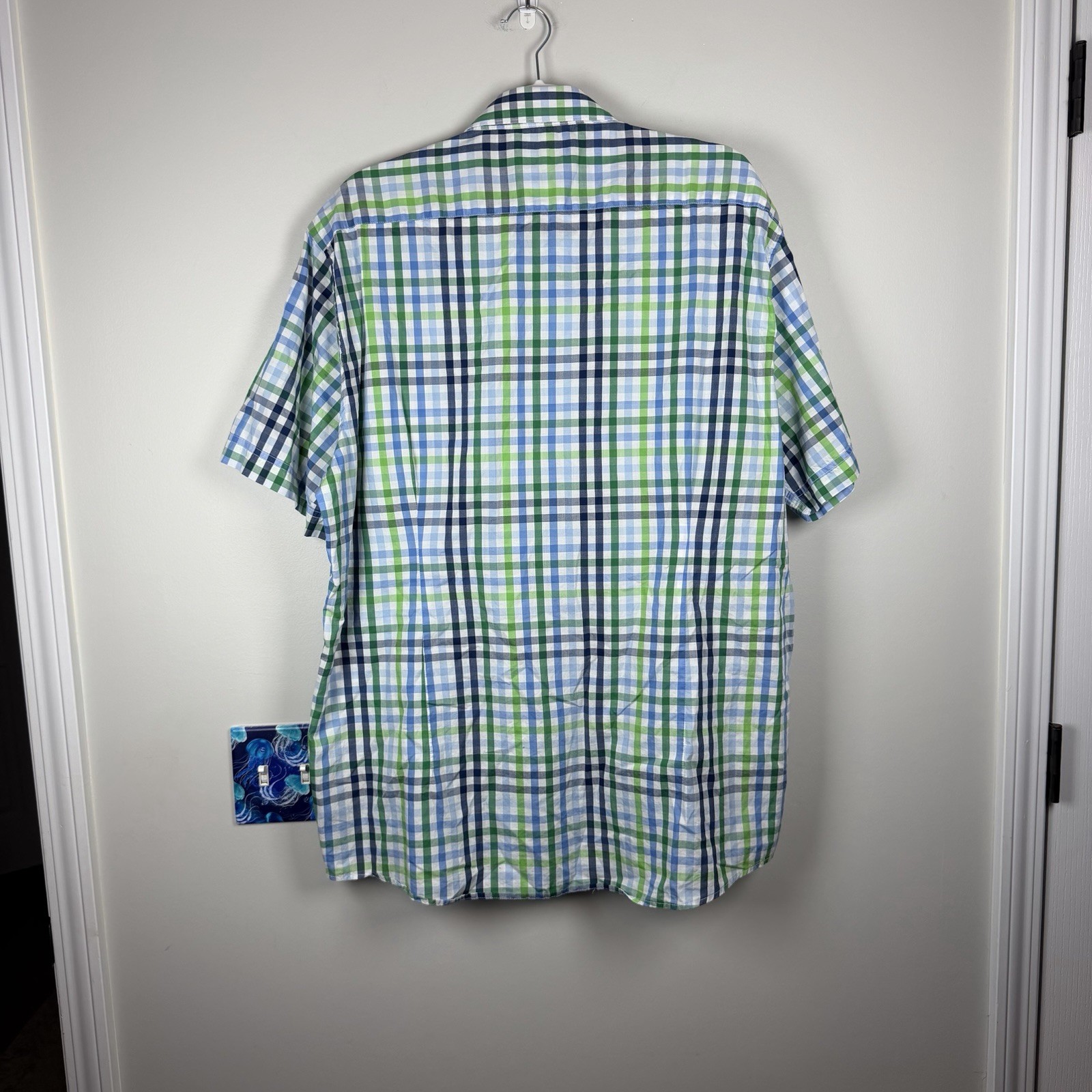 Barbour Russell SS Gingham Check Green Blue Button Down Shirt Mens XL Preppy