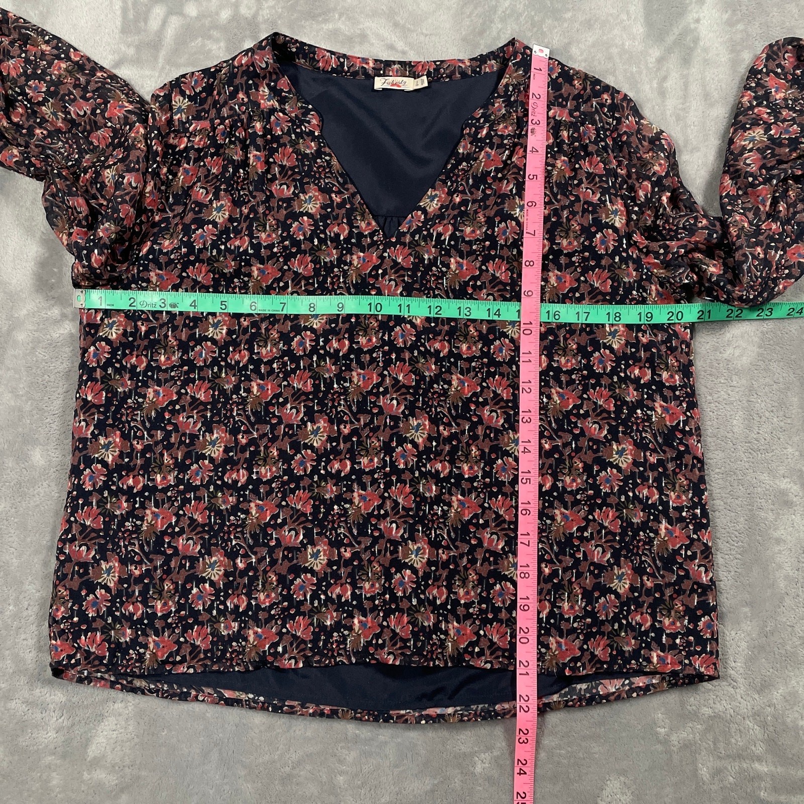 Faherty Sage Wood Top Small Floral Silk Blend Metallic Peasant Cottage Stargaze