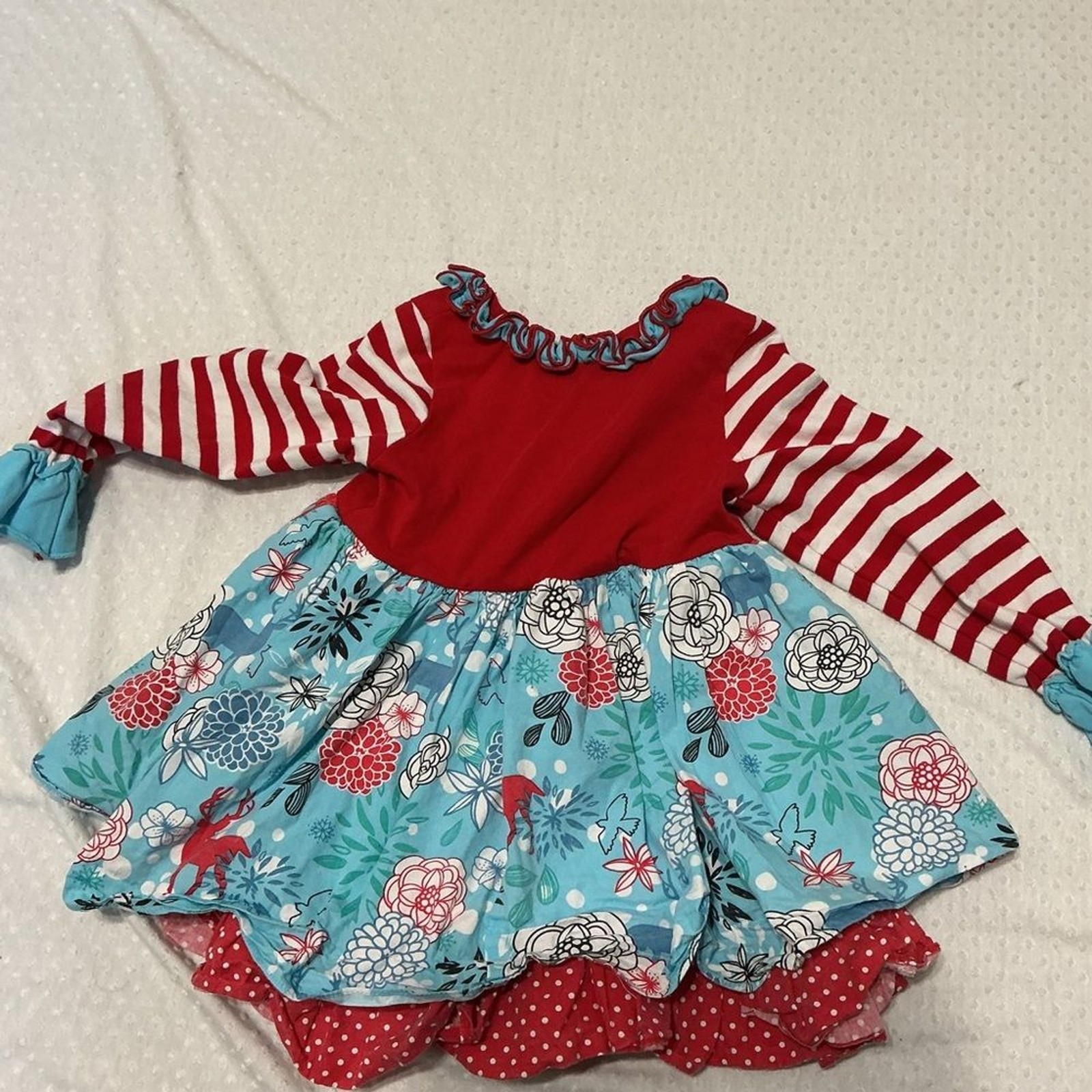 SERENDIPITY Red and Blue Striped Ruffle Tunic Dress & Legging Set 2T