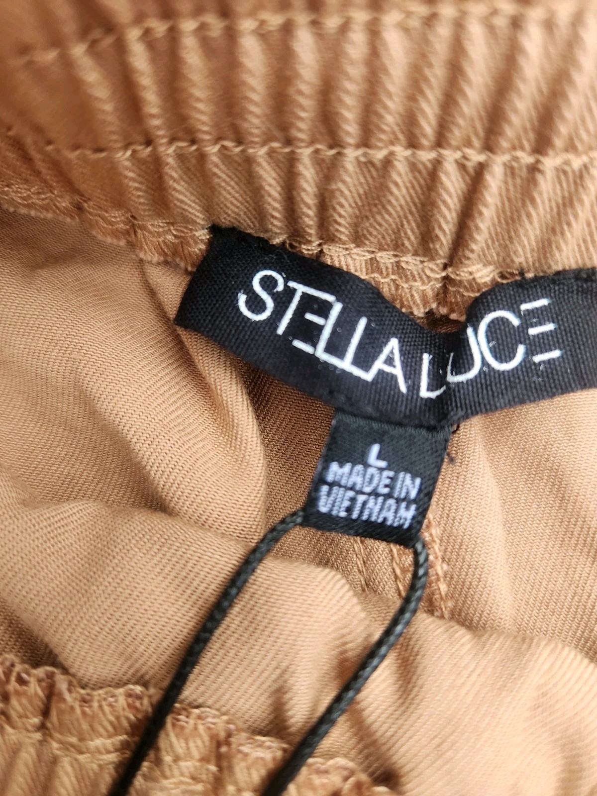 Stella Luce Womens Large Wide Leg Lounge Pants Tan Brown Drawstring NWT Elastic
