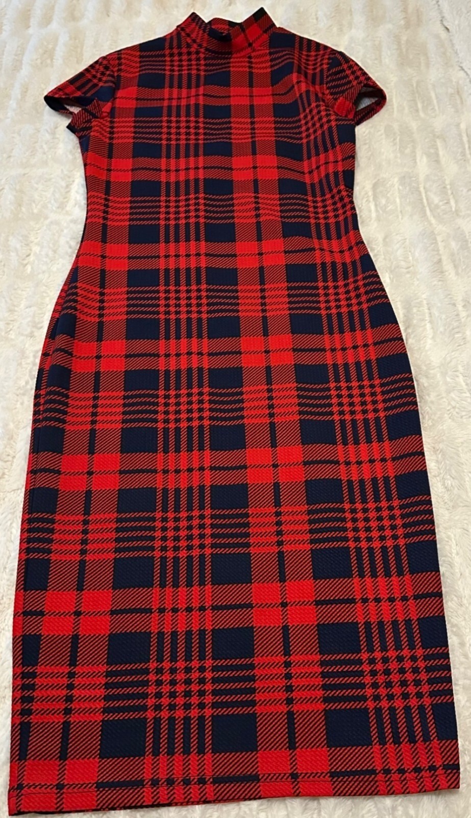 SHEIN Mock Neck Red Plaid Dress Polyester Spandex Blend Women’s Size XS/2