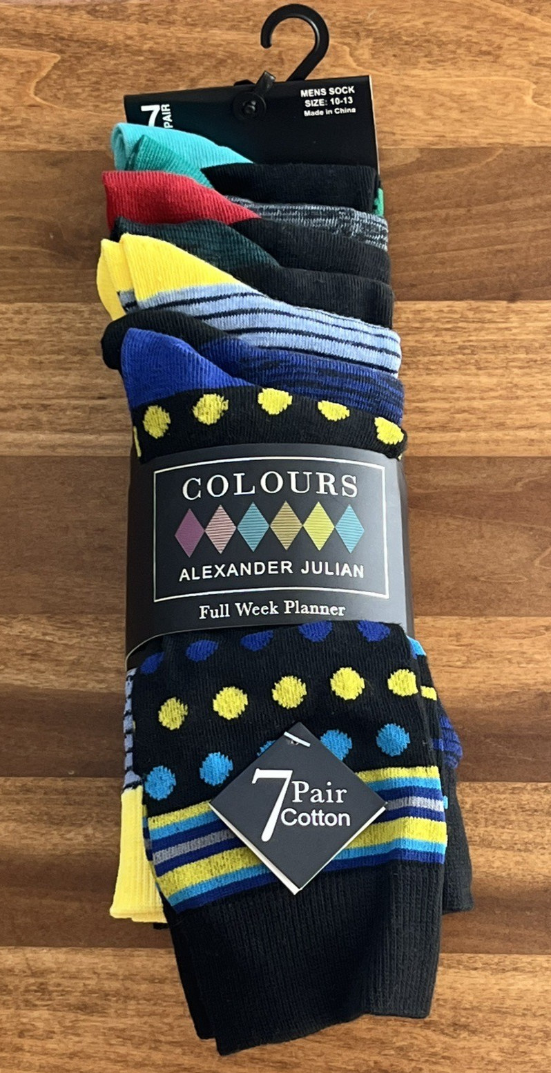Alexander Julien Colours Socks 7 Pair Men’s Size 10-13 Socks