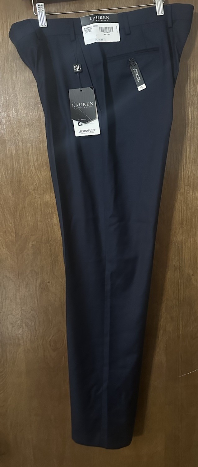NWT Ralph Lauren Navy Reg. Classic Fit Suit Trouser Men Pants Slacks 36×34 L#EB5