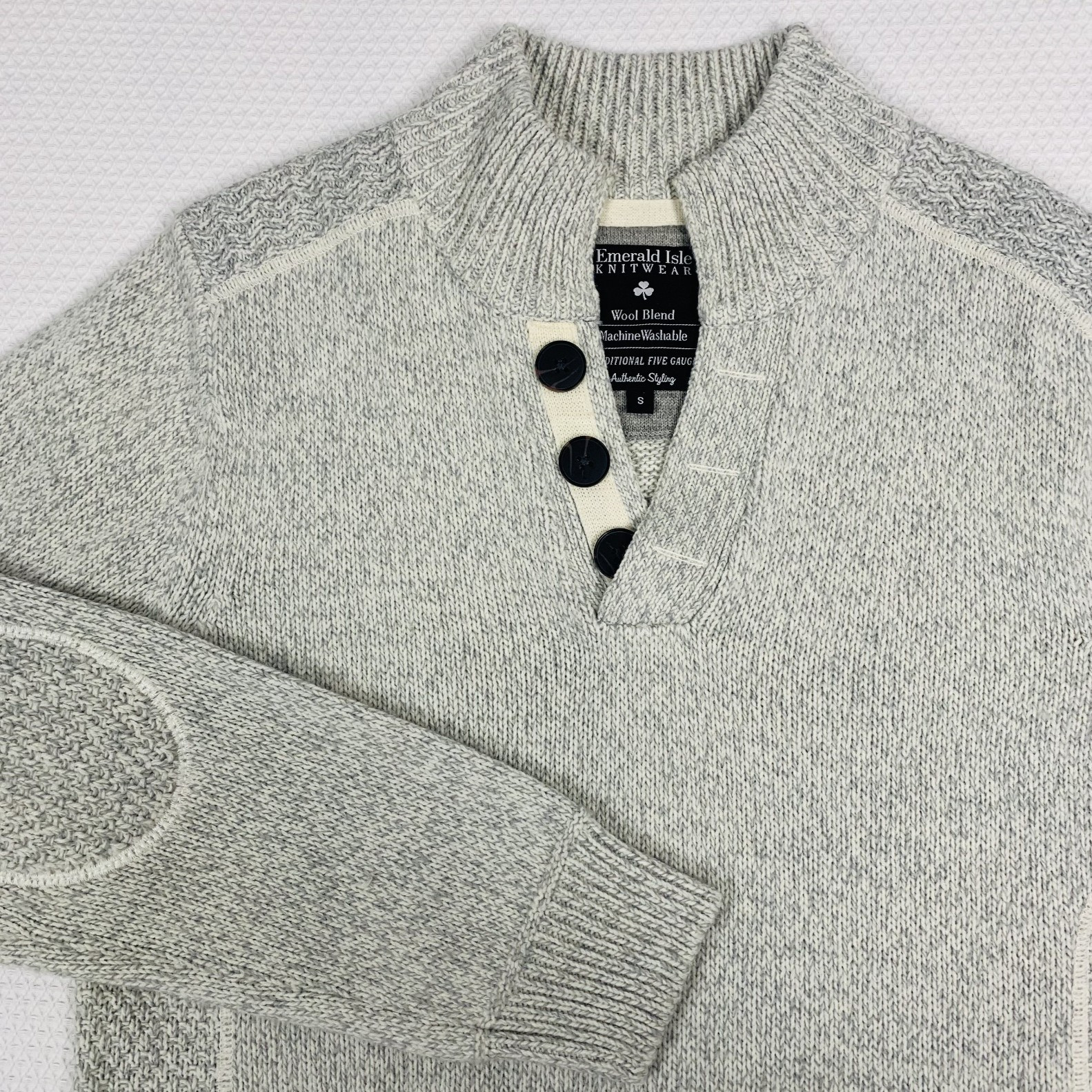 Emerald Isle Knitwear Wool Blend 1/4 Button Men’s Small Heather Gray Five Gauge