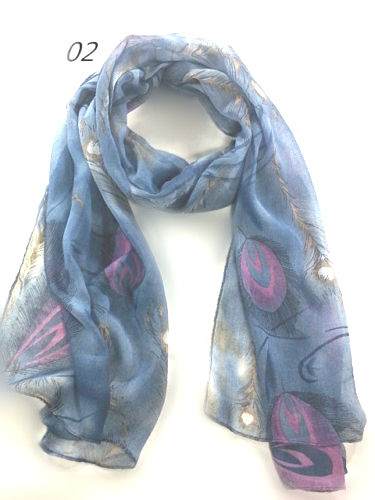 Fashion Any Season Casual Style Feather Print Soft Long Shawl Scarf