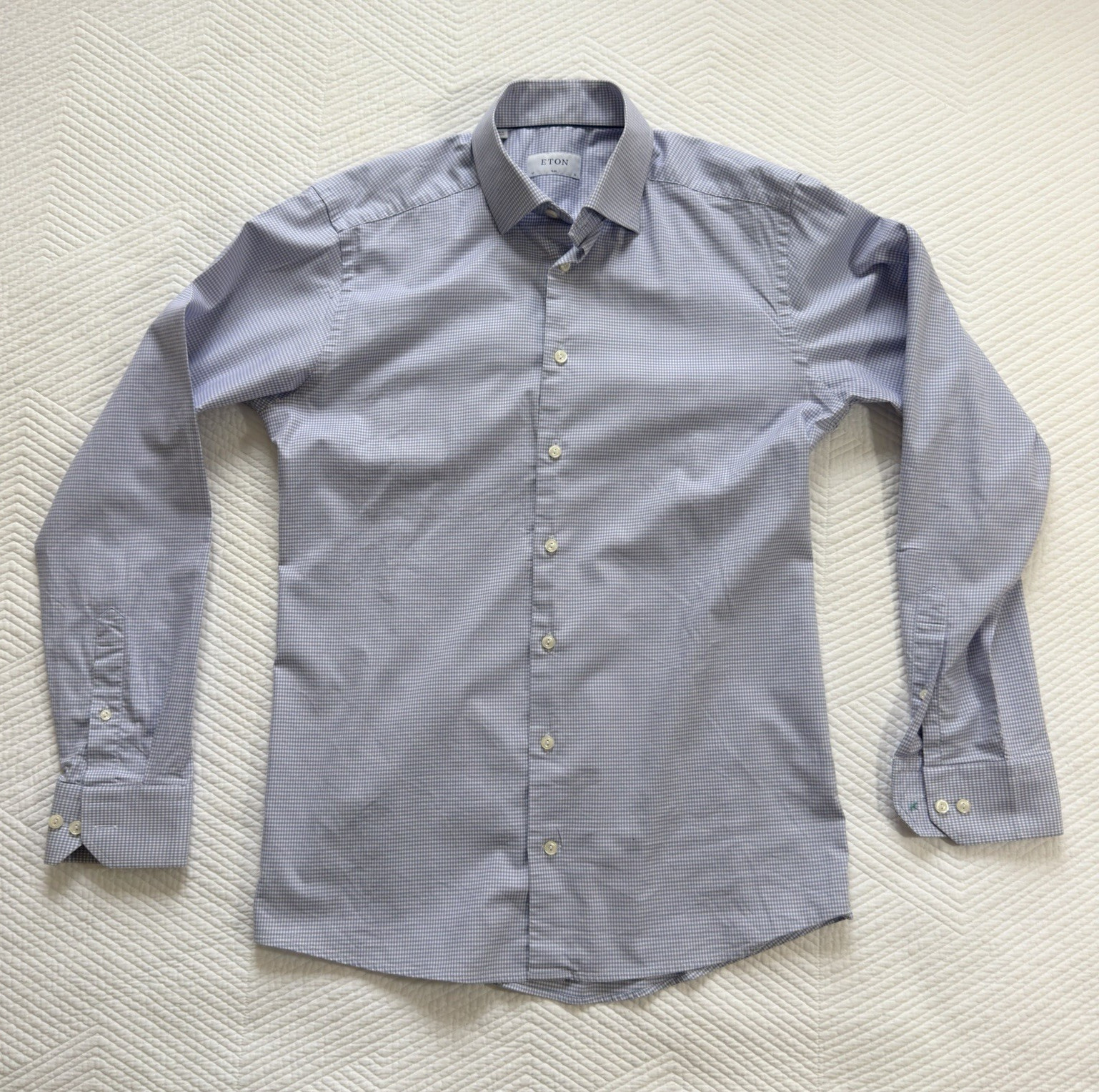 Eton Men’s Slim Blue/White/Violet Check Non-Iron Cotton Dress Shirt Button 16/41