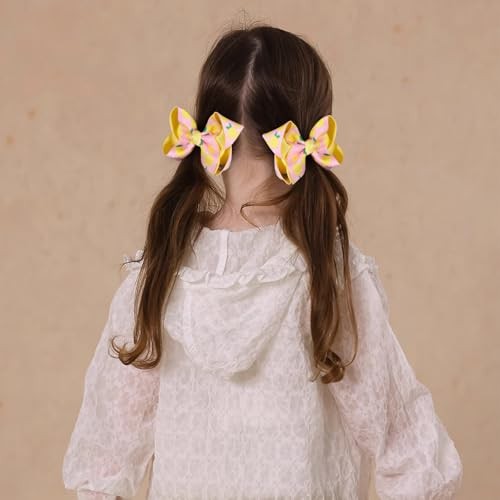2Pc Ribbon Hair Bow Clips 4.3″ Tropical Fruit Alligator Barrettes Lemon
