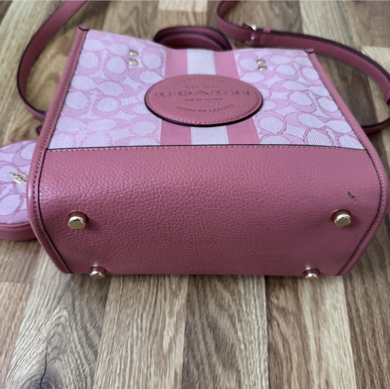 authentic pink coach dempsey 22 tote bag with pink round coin purse