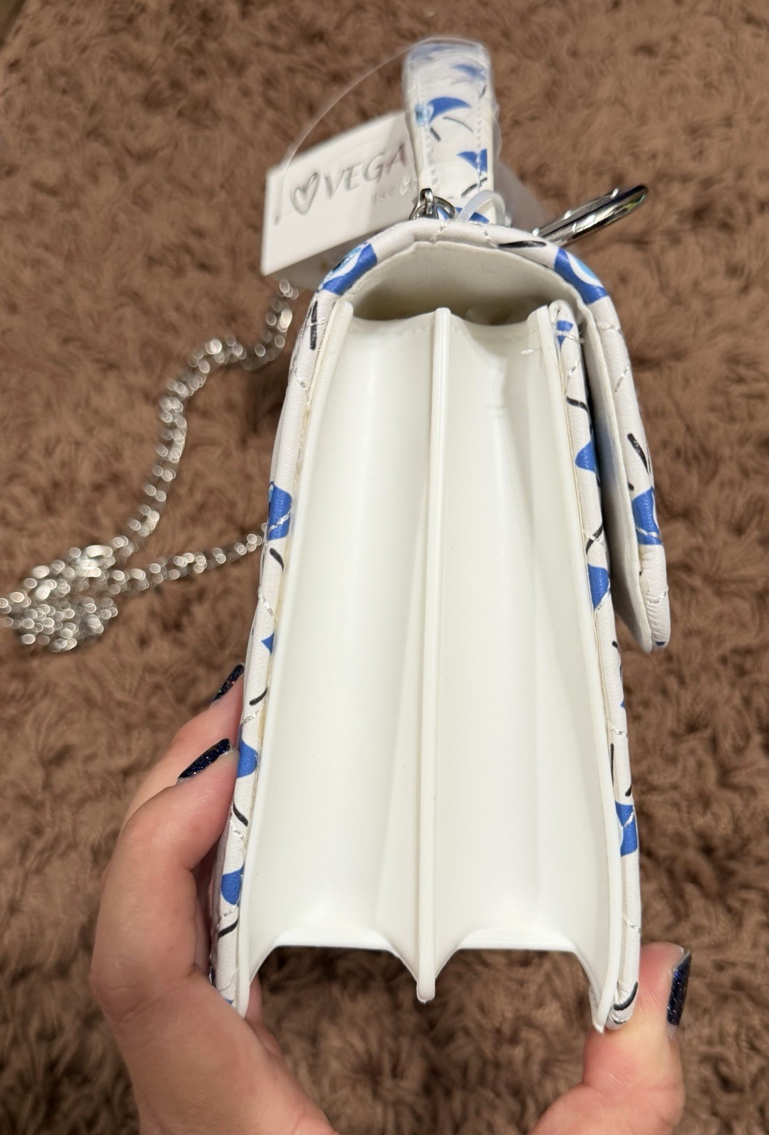 New White 100% Vegan Leather Evil Eye Crossbody Bag Detachable Chain Straps