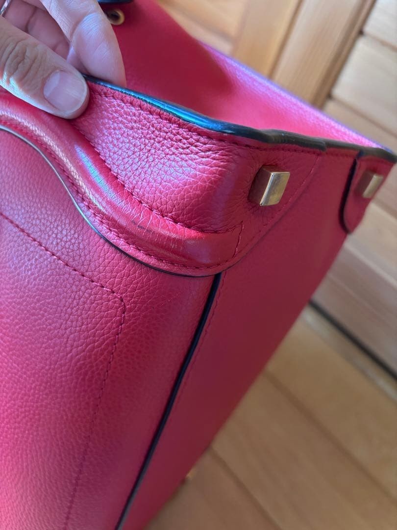 CELINE Micro Luggage Tote Bag Red Grained Drummed Calfskin Leather Handbag