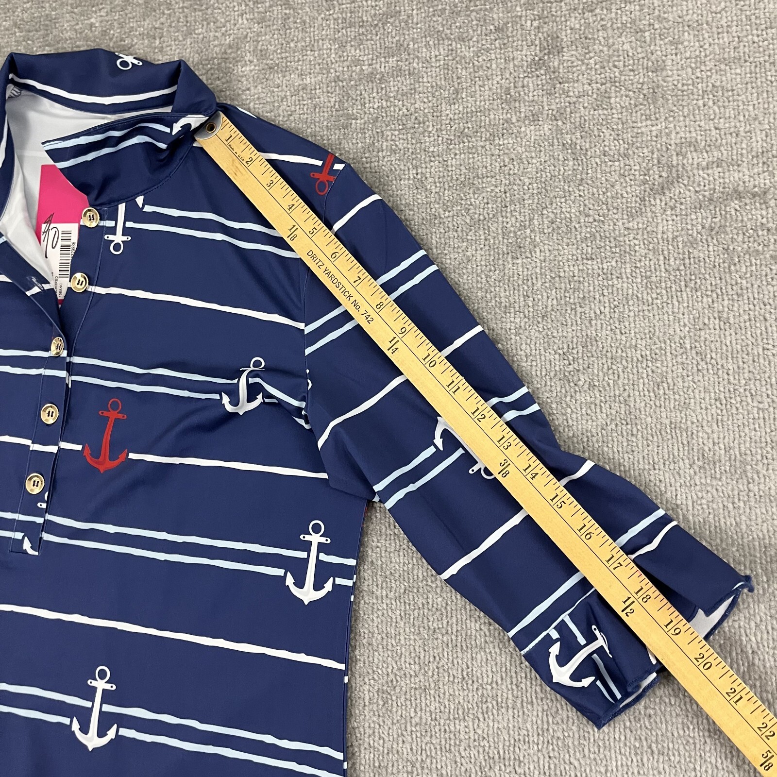 Ana Clare Marin Dress Womens Large Anchored Nautical Active Stretch Preppy NEW