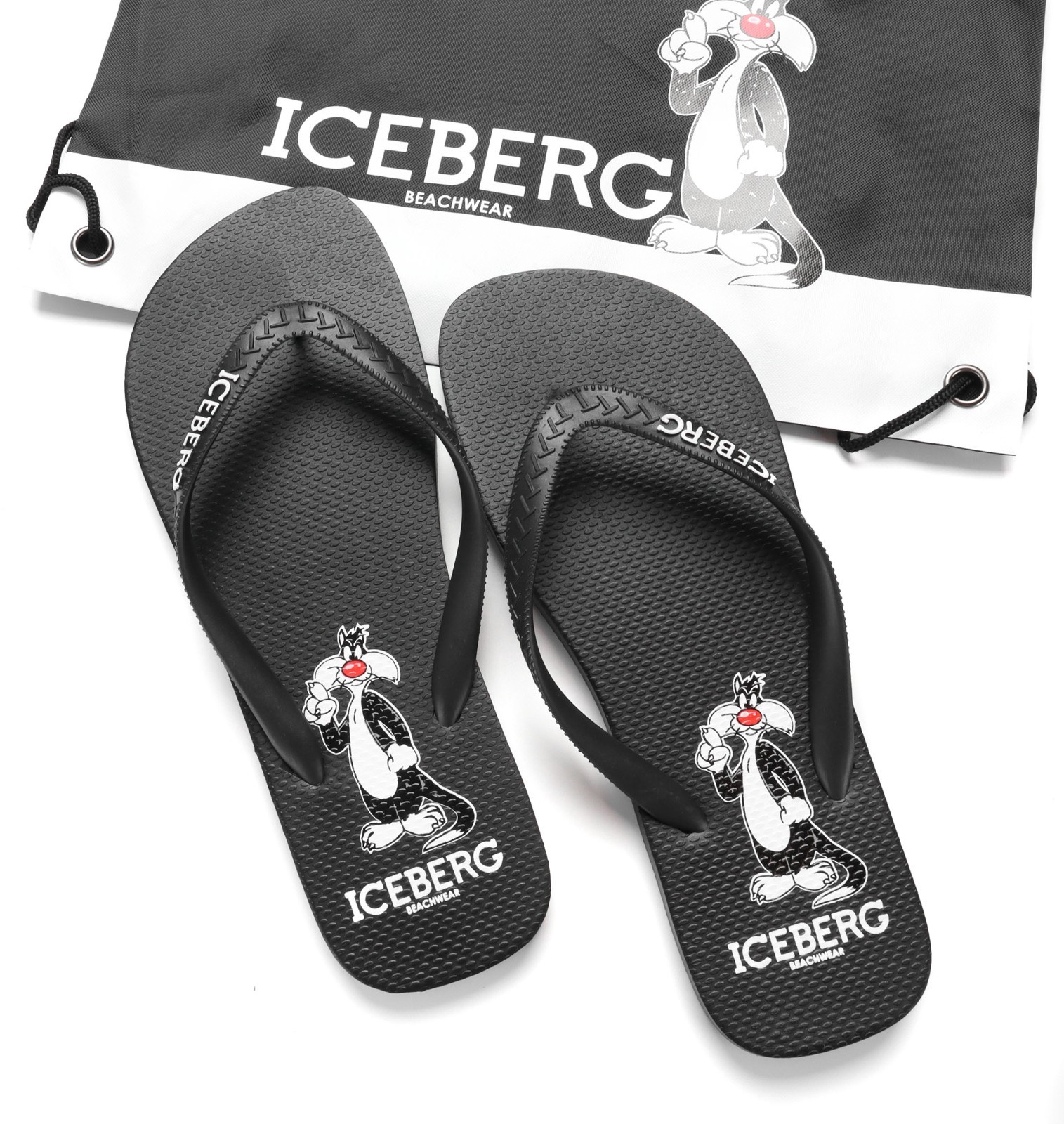 NWT ICEBERG BEACHWEAR FLIP-FLOPS rubber Looney Tunes Sylvester luxury Italy 43