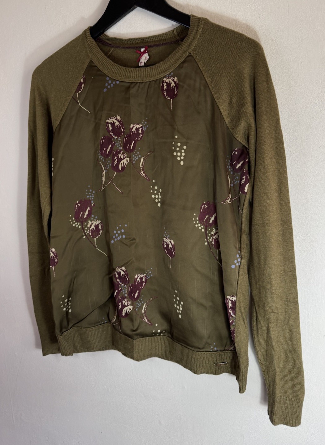 Ness Scotland Jumper With Flower Detail UK Small Jungle Green Nylon Cotton Blend