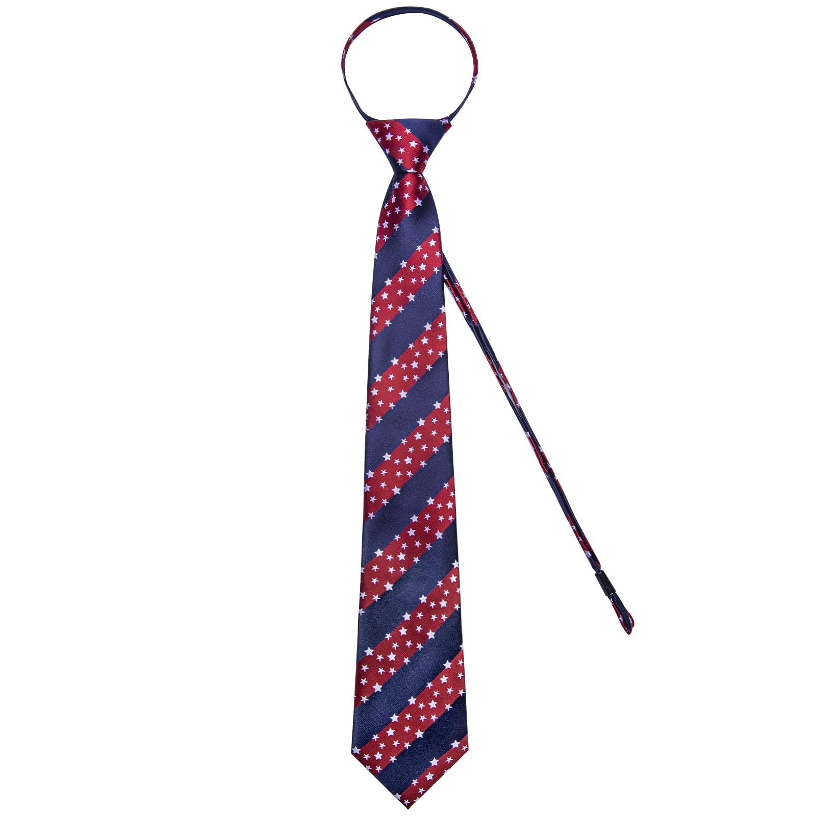 Silk Zipper Ties for Men, Paisley Plaid Pre-tied Tie Set with Pocket Square & Cu