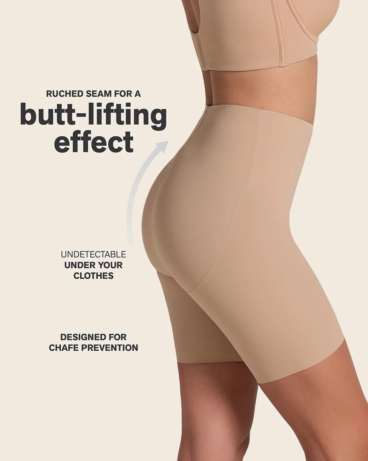 Leonisa NEW Golden Beige Small Midrise Anti Chafing Butt Lifter Shaper Short