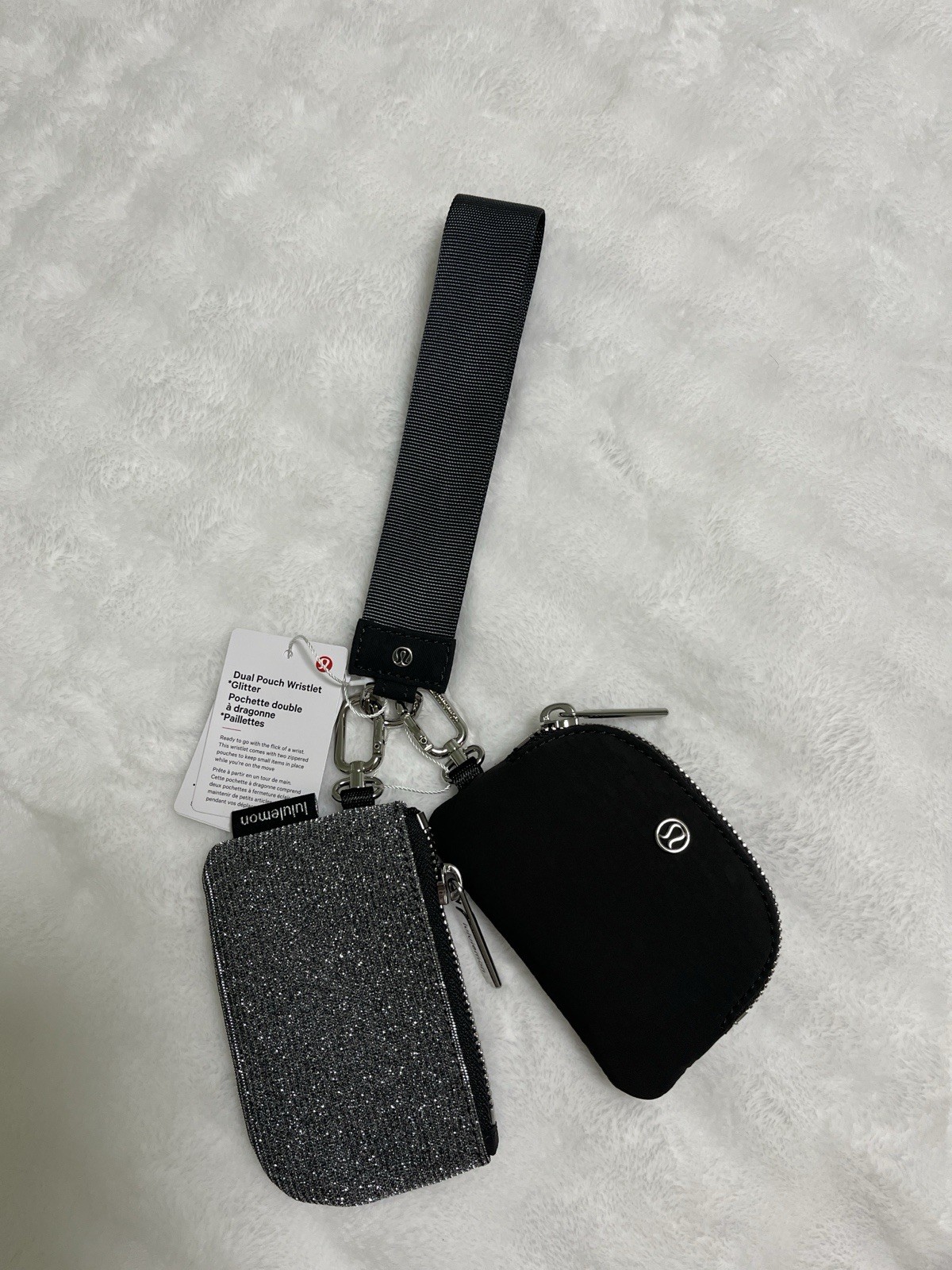 Lululemon Dual Pouch Wristlet In Glitter-Dark Silver Glitter/Graphite Grey