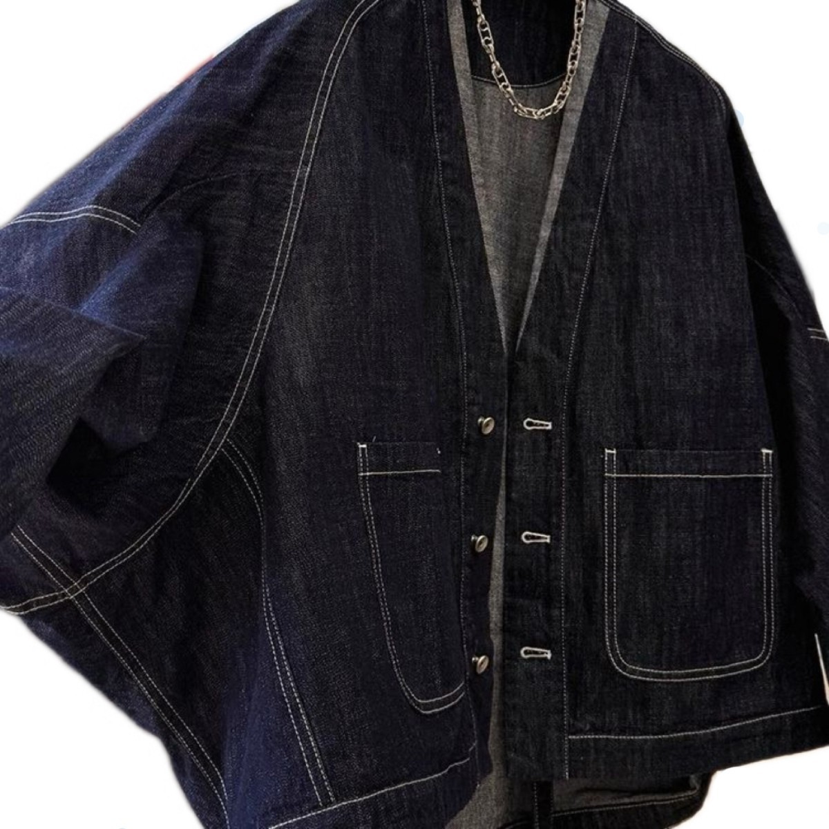 Japandi Batwing sleeves noragi kimono cardigan denim jeans jacket oversized