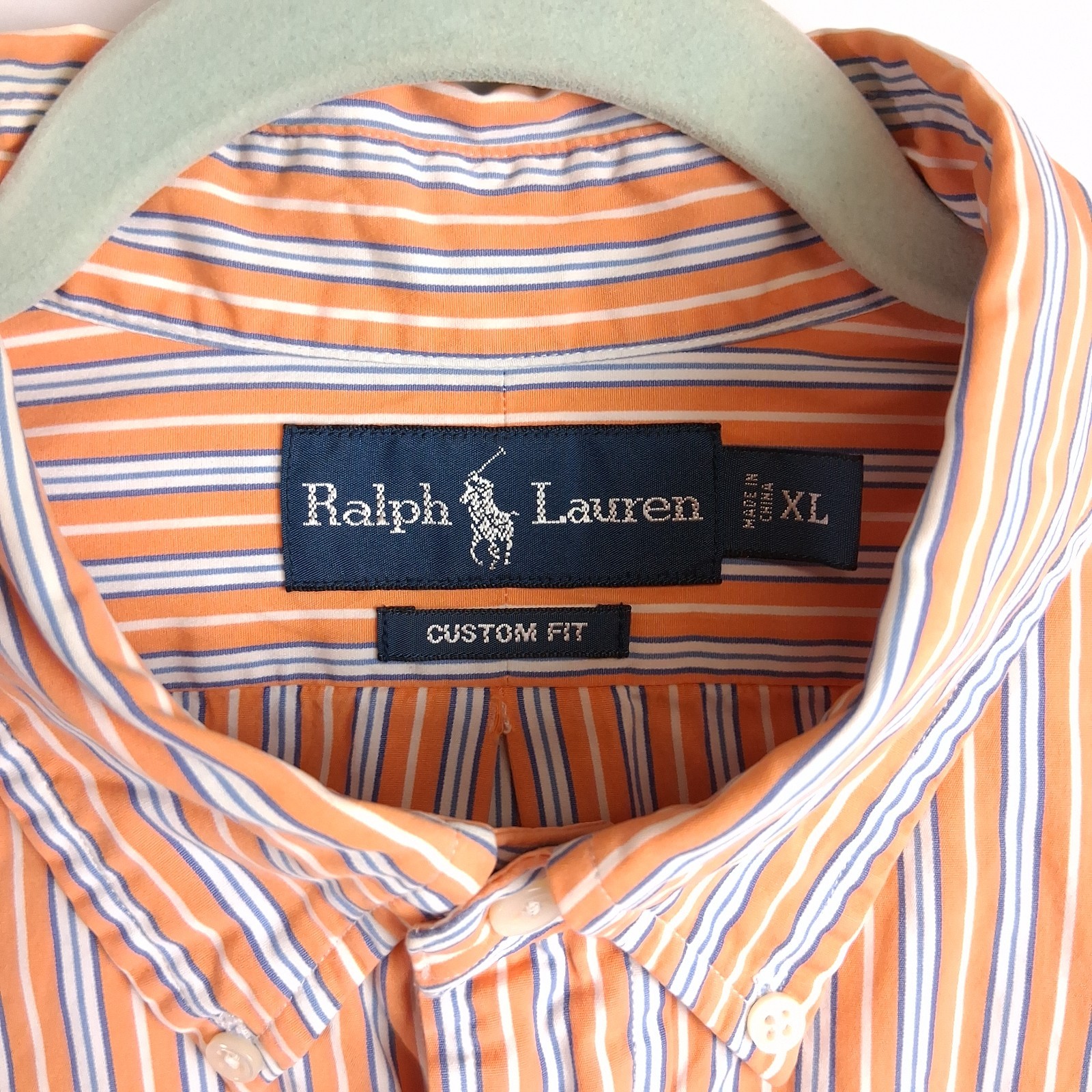 Ralph Lauren Button Down Shirt Custom Fit Long Sleeve Size XL Orange Striped