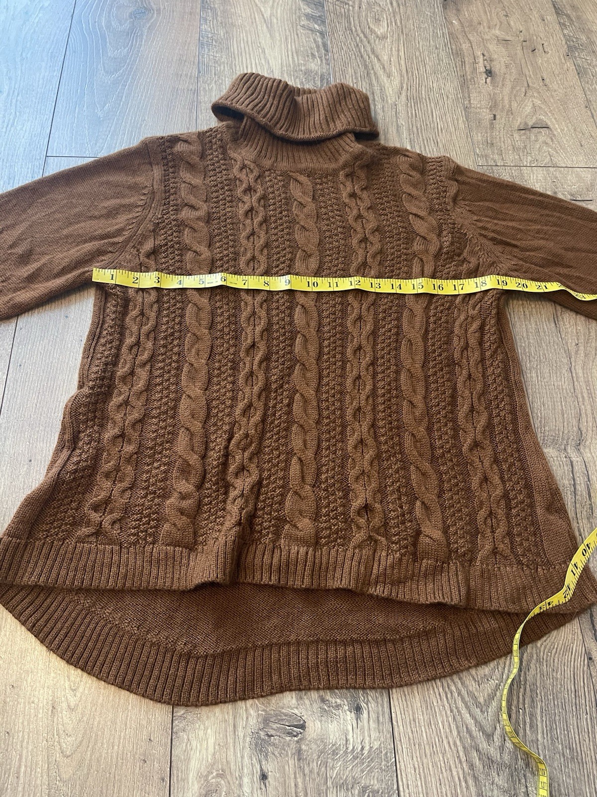 North Style Womens Brown Wool Blend Cable Knit Turtleneck Sweater Size Large