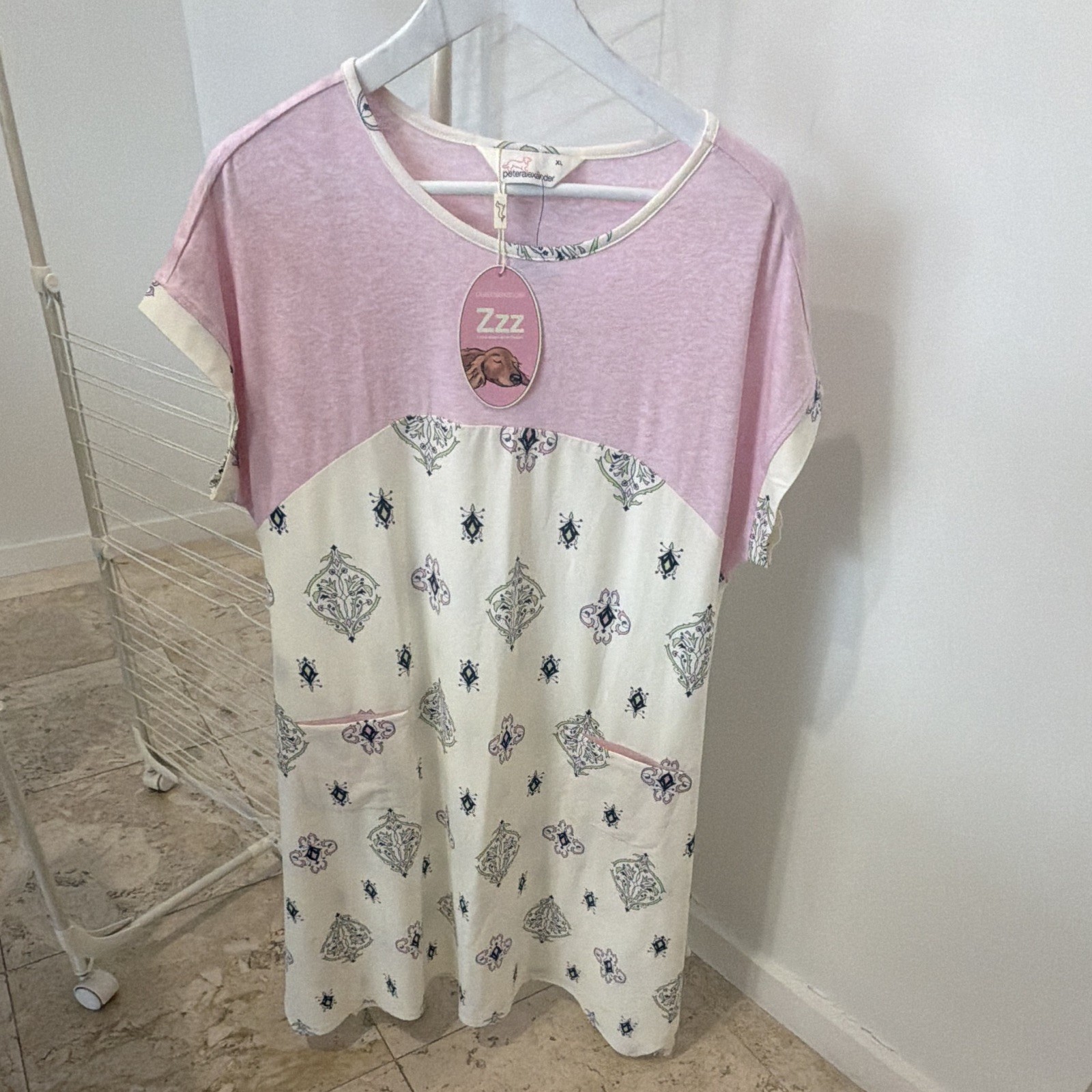 Peter Alexander Zzz Womens Nightshirt Sleepshirt Pink White Floral XL Pockets