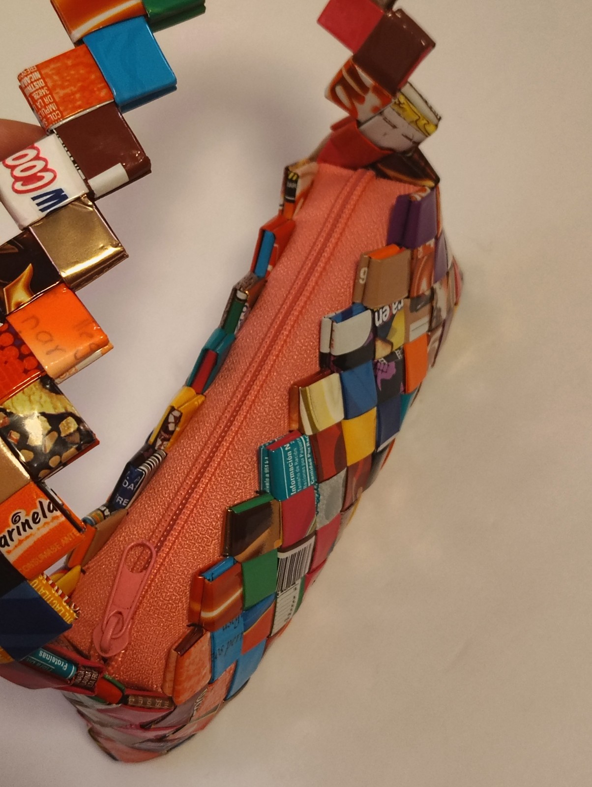 Small Colorful Recycled Candy Snack Wrapper Purse Handbag Zipper Retro