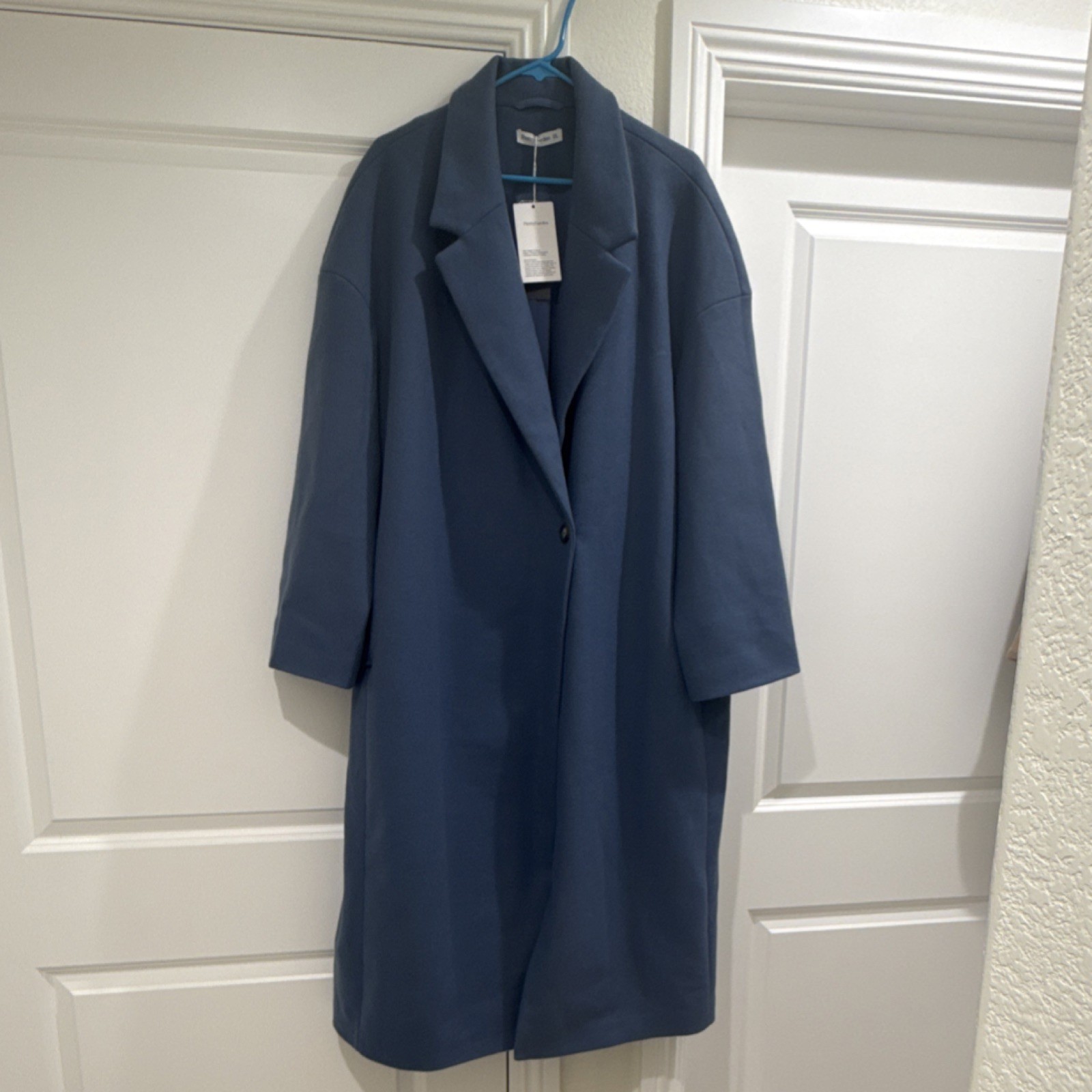Prettygarden Blue Long Overcoat XXL Women Button Closure Lapel Collar Pockets