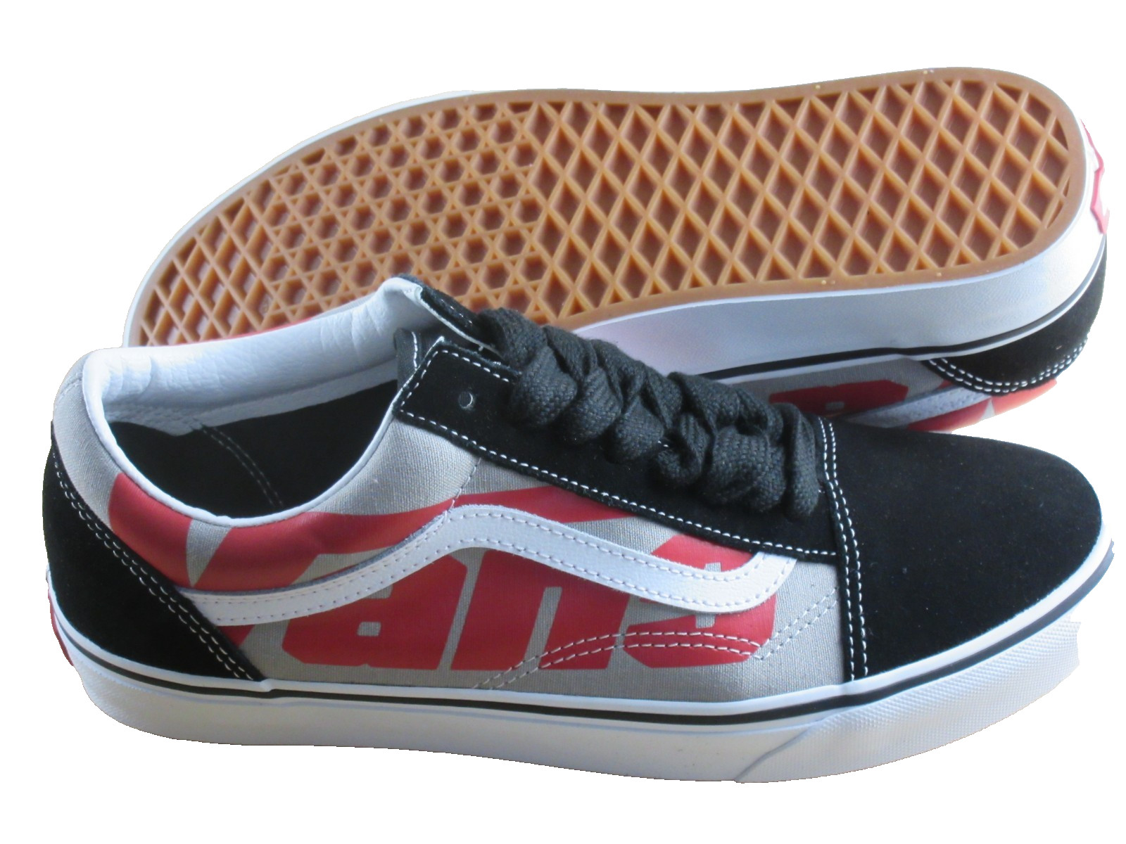 Vans Mens Old Skool Jumbo VANS Logo Black White Red Canvas Suede shoes Size 11.5