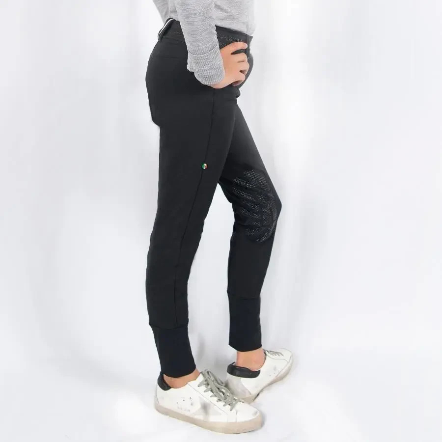 For Horses Elsa Girls Breeches Size 14 Black Knee Grip Riding Pants Made Italy