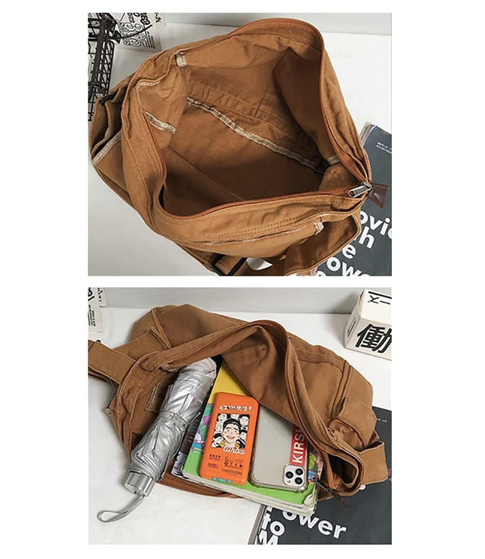 Vintage Canvas Messenger Bag for Men Women 15.0×4.7×10.2 inches, Army Green